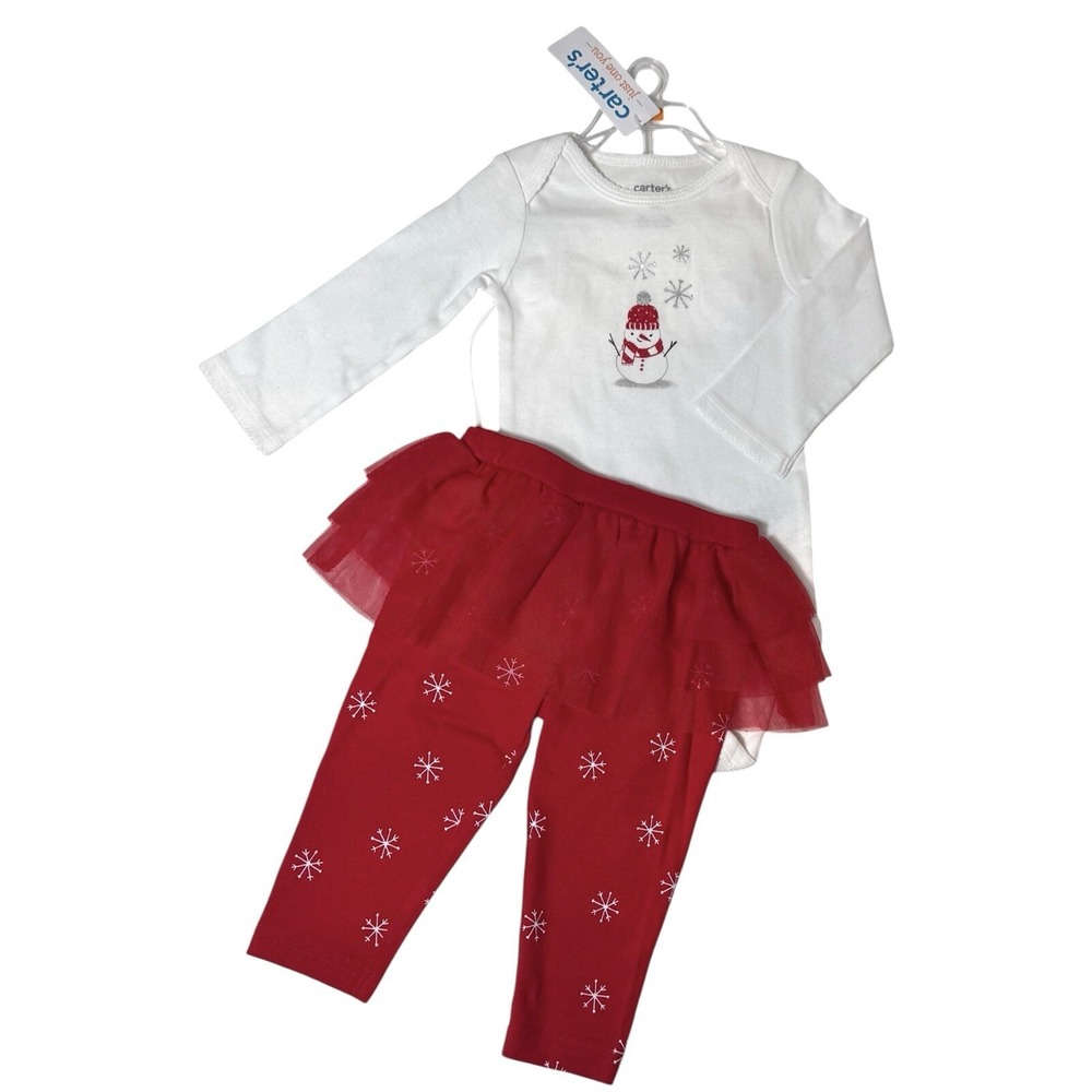 Carters Just One You Size‎ 6 Months Snowman Bodysuit Tutu Pants Set Christmas